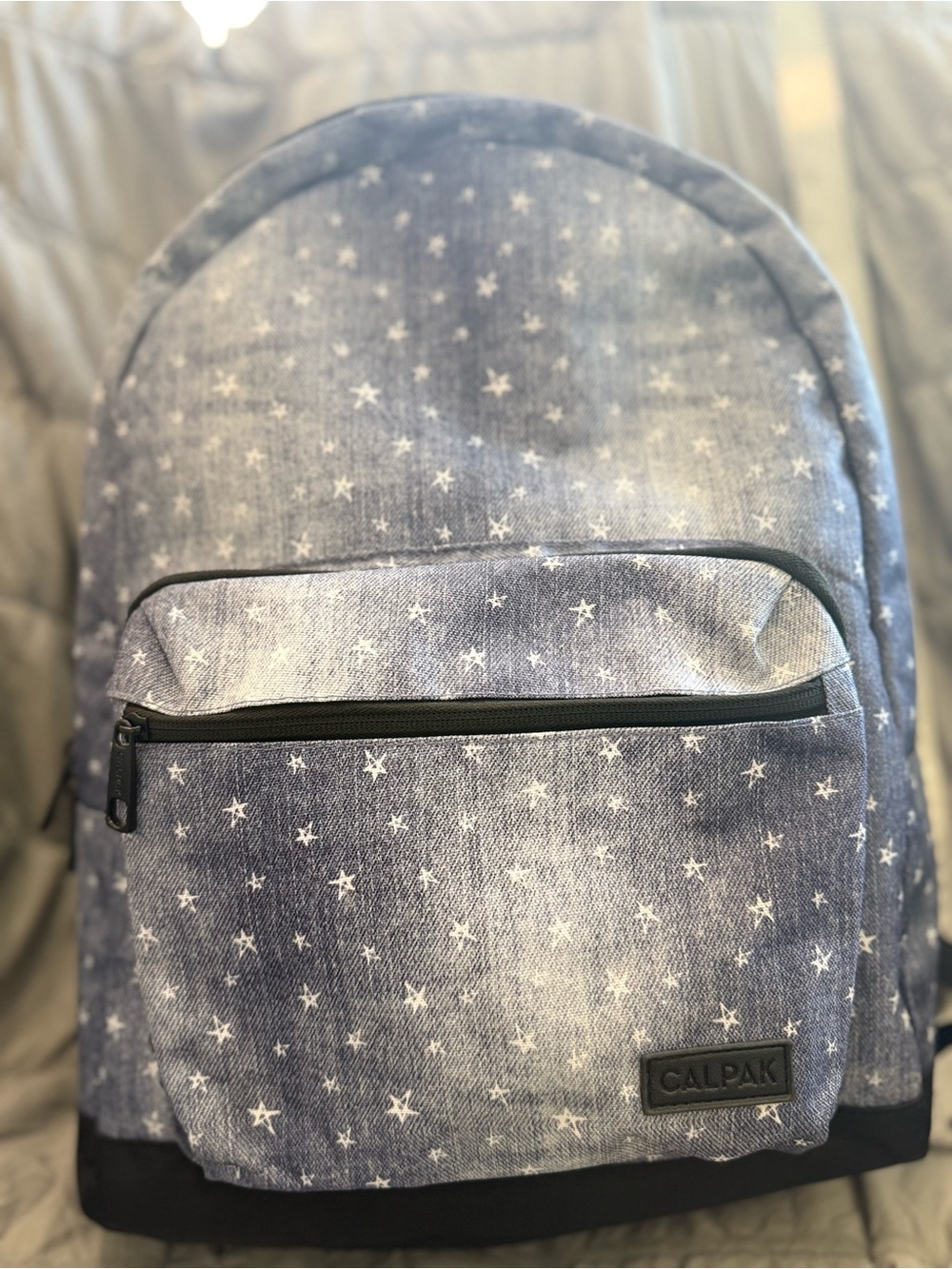 Calpak Blue Denim-Effect Star Print Backpack